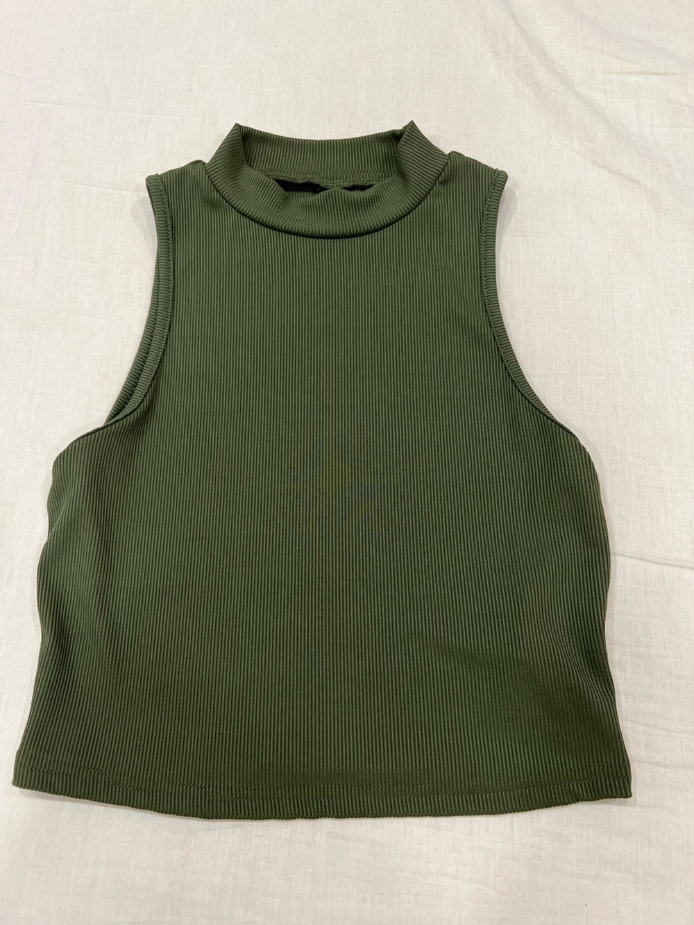 SHEIN Olive Green Ribbed Mock Neck Tank